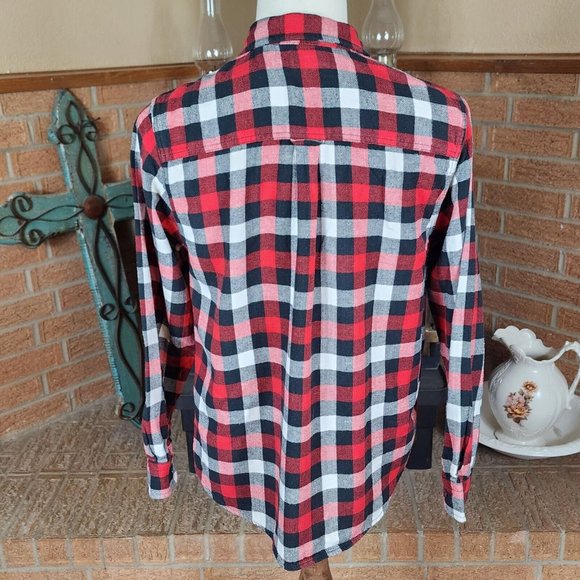 Woolrich Red Black White Flannel Double Pocket Shirt Size M - Picture 4 of 6